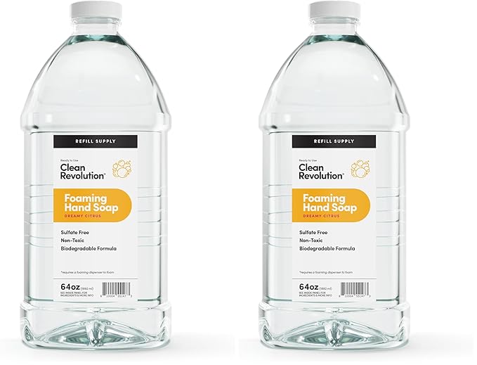 Clean Revolution Foaming Hand Soap Refill Supply Container, Ready to Use Formula, Dreamy Citrus Fragrance, 64 Fl Oz (Pack of 2)