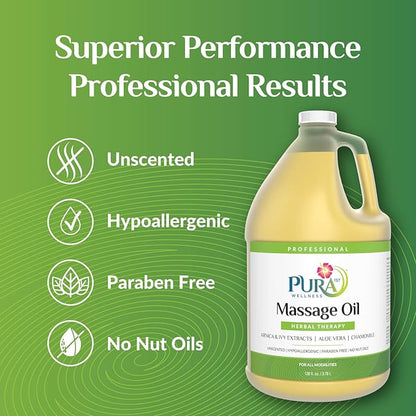 Wellness Professional Herbal Massage Oil, 128oz, Hypoallergenic Formula for Muscle Relief, Professional Deep Tissue Therapy, Unscented Oil for Physical Therapy and Muscle Recovery