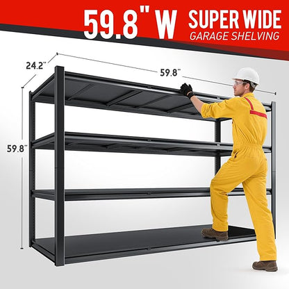 59.8" H Garage Shelving 2400LBS Metal Shelving Unit Adjustable Garage Storage Shelves 4 Tier Heavy Duty Storage Rack for Pantry, Warehouse, Industries, 59.8" W x 59.8" H x 24.2" D