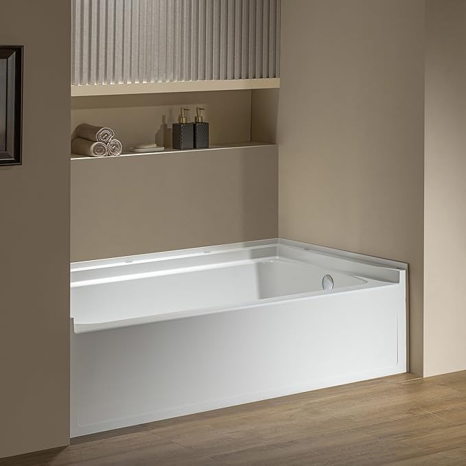 WOODBRIDGE 60” x 32” Alcove Soaking Bathtub in white with Right-Hand Drain Hole