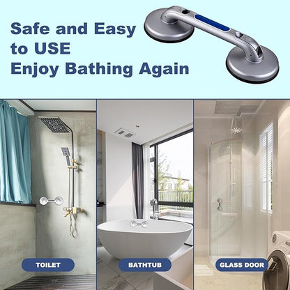 New Shower Handle Shower Grab Bars for Bathtubs and Showers,Strong Hold Suction Cup Grip Grab,Bath Handle for Handicap Elderly Seniors Bathroom Safety Grab Bar（Silver Blue）