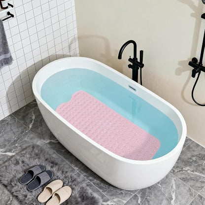 Anti-Slip Bathtub Shower mat, 39.3×15.7 inch（Approximately 100 × 40cm） Soft Oversized Machine Washable Non-Slip Bathtub mat with Drainage Holes, Bathroom Floor Suction Cup.（1-Opaque Pink）