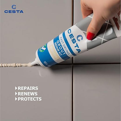 Cesta Tile Grout Repair Kit – Squeeze Tube, Fast Drying, Waterproof Tile Grout Paint to Restore & Renew Tile Joints Line for Bathroom, Kitchen, Shower & Floor Tile (Beige, 8.8 oz)