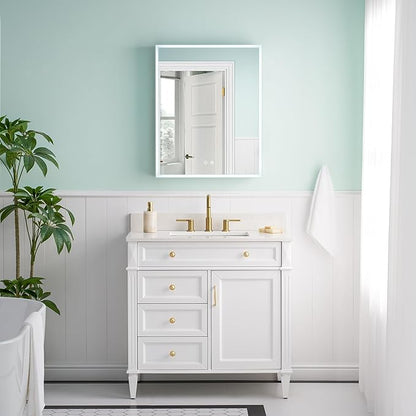 WELLFOR 24" X 30" Medicine Cabinet With Lights, 3X Magnification, Anti-Fog Mirrored Cabinet, Bathroom Vanity With Outlets & USB Ports, Right Opening Door