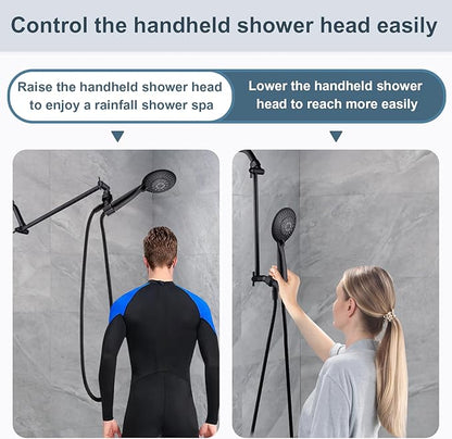 BRIGHT SHOWERS 15 Inch Extra Long Shower Head Extension Arm, Solid Brass Shower Arm Extender with Locking Screw for Rain and Handheld Showerhead, Height & Angle Adjustable, Oil-Rubbed Bronze