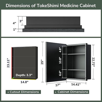 TokeShimi 17x25 Recessed Medicine Cabinet with Mirror Wall Mounted, Metal Beveled Mirror with Storage for Bathroom Vanity, Aluminum Alloy Medicine Cabinet Mirrored Silver