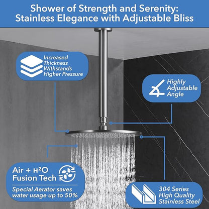 VANFOXLE Shower Faucet Set Brushed Nickel Shower System,Push Button Diverter Shower Faucet with 2 in 1 Handheld,Ceiling Mount 10 Inch Shower Head with 4 PCS Dual Modes Body Jets(2 Inch)