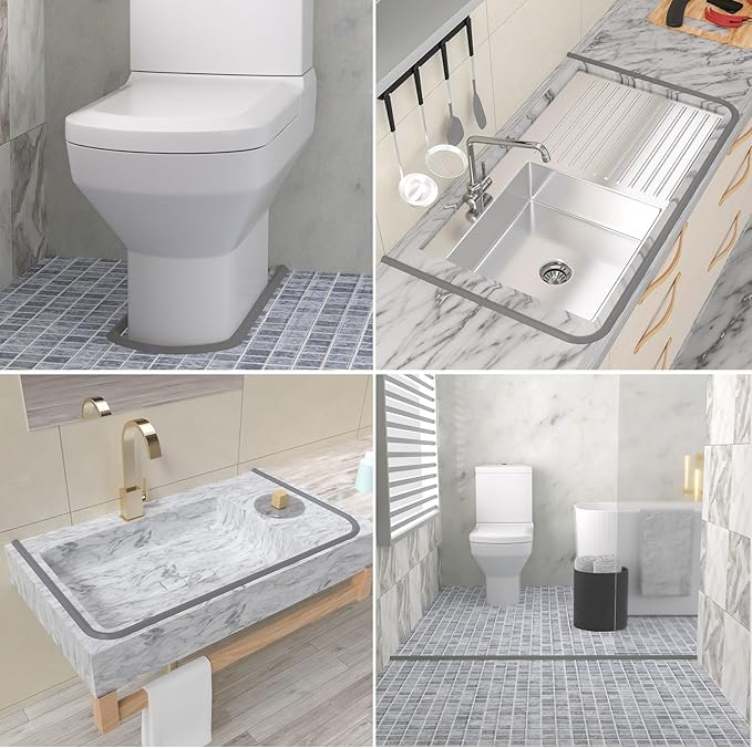 Duzzy 67 Inch Collapsible Shower Water Dam, Shower Threshold Water Stopper Barrier and Retention System and Keeps Water Inside Threshold Dry and Wet Separation, Suitable for Bathroom & Kitchen