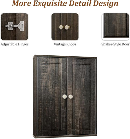 Rustic Bathroom Medicine Cabinet,Over The Toilet Wall Storage with Soft-Close Doors, Adjustable Shelves & Antique Knob,Wood Farmhouse Storage for Bathroom, Kitchen, Living Room