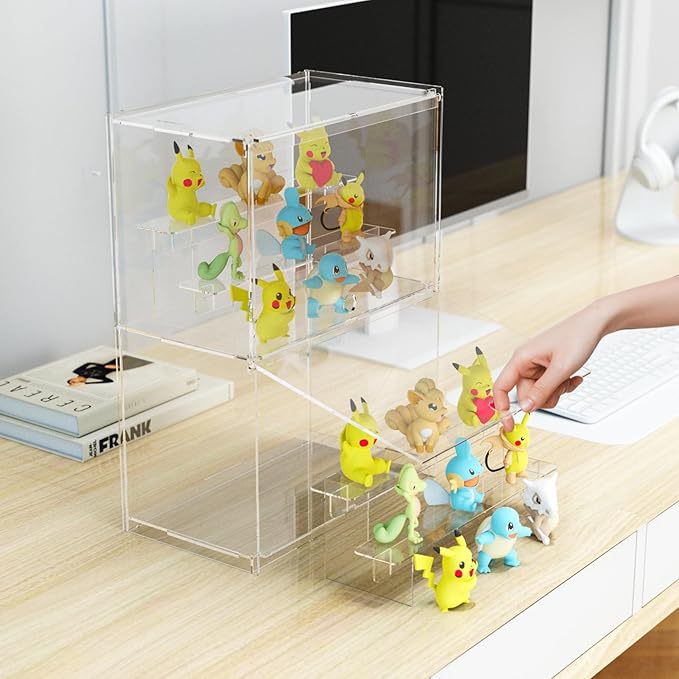 Choowin 2 Layer Clear Acrylic Display Case for Collectibles, Mini Figures, Pop Mart, Labubu, Sonny Angel, Smiski - Assemble Dustproof Acrylic Display Box with Door, Stand (12x6.9x16.7 inch)