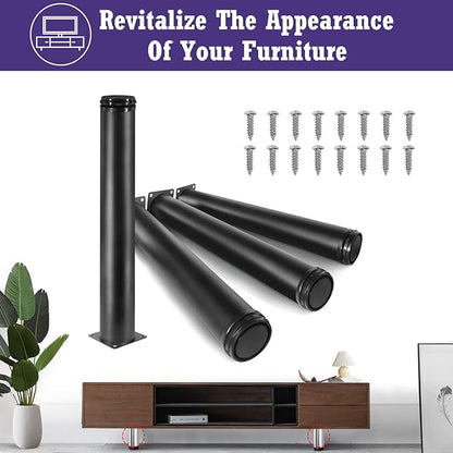 16 Inch Metal Furniture Legs Stainless Steel Adjustable Legs Black Metal Legs Round Cabinet Legs for Coffee Table Cabinet Desk Sofa Shelves, Pack of 4