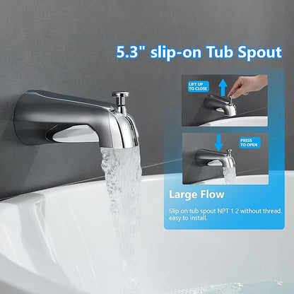 KINSE Tub shower faucet set, 5-Inchs bathtub faucet set,Single-Handle Shower Faucet set,5+1 Functions shower system,chrome shower set With tub spout (Shower Valve Included) chrome