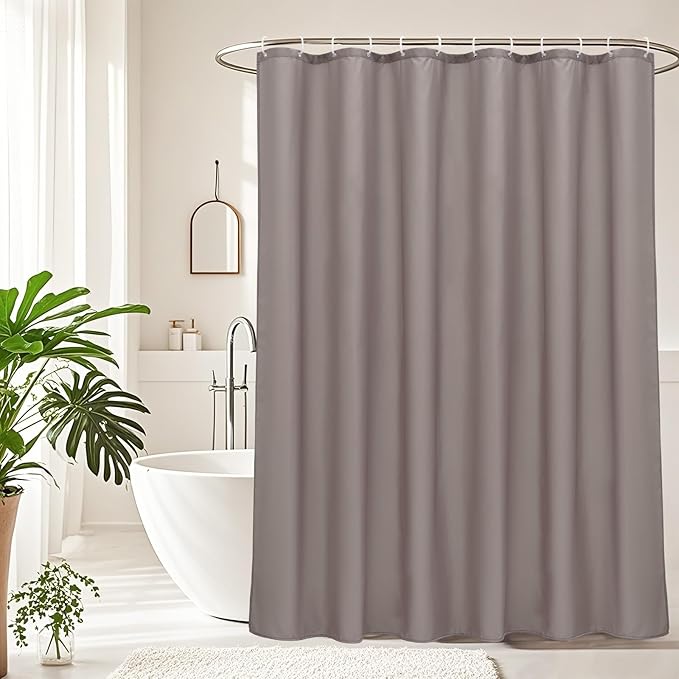 AooHome Fabric Solid Shower Curtain Liner for Hotel, Small Size Durable Shower Curtain with Hooks, Weighted Hem, Waterproof, Chocolate, 48x72 Inch