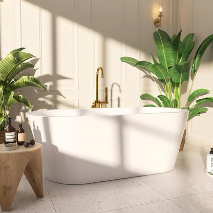 64" Acrylic Freestanding Bathtubs, Stand Alone Tub, Soaking Tubs for Bathroom, Integrated Overflow and Drain, cUPC Certified, Gloss White