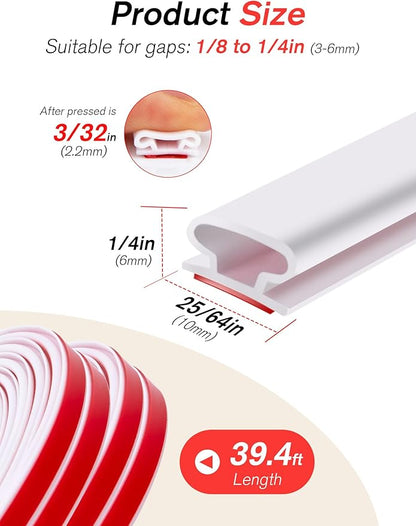 Weather Stripping Silicone Door Seal Strip for Doors and Windows, 39ft Self-Adhesive Waterproof Window Sealing Strip by SUNMON(White)