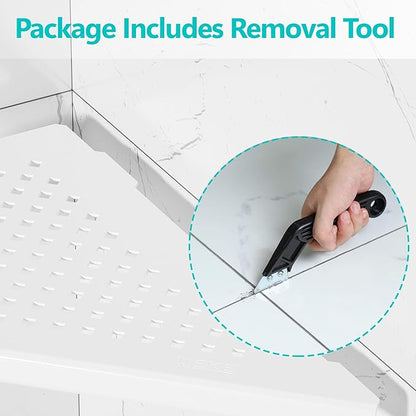 Corner Shower Shelves, 10” Recessed Tile Shower Shelf Matte White, 304 Stainless Steel Grout in Corner Tile Shower Shelves, No Drilling, 2 Pack