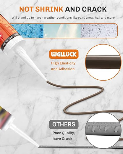 WELLUCK Dark Brown Silicone Caulk, 100% Waterproof Caulking Silicone Sealant Flexible Cartridge Adhesive for Kitchen, Bathroom, Window, Door, Glass, Bathtub,Leak Sealing (10.2 OZ, 1Pack)