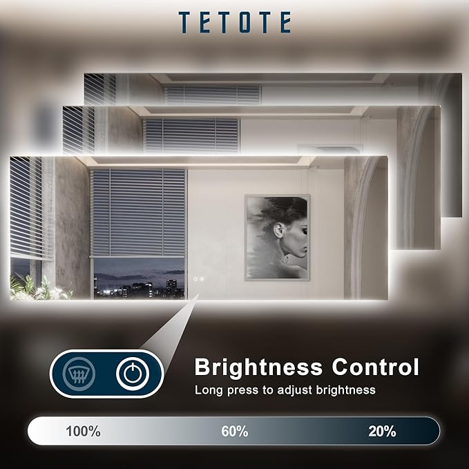TETOTE 84 x 40 Inch LED Backlit Bathroom Mirror with Lights,Anti-Fog Lighted Mirror,Dimmable,Vanity Mirror,Wall Mounted