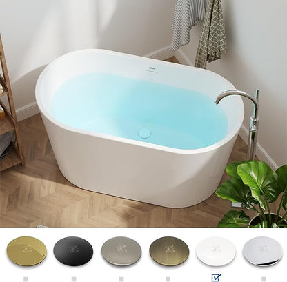 FerdY Shangri-La 47" Acrylic Freestanding Bathtub, Small Classic Oval Shape Acrylic Soaking Bathtub with White Drain & Minimalist Linear Design Overflow, Modern White, cUPC Certified