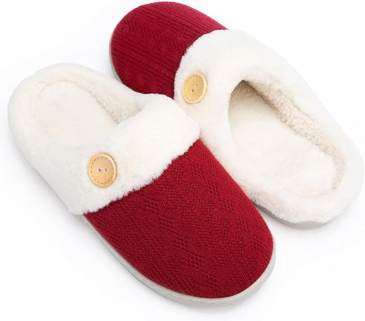 Chantomoo Womens Slipper Warm Comfy Memory Foam House Slippers Knitted Shoes Faux Fur Lined Anti-Skid Rubber Sole Bedroom Cozy Indoor Outdoor Slippers