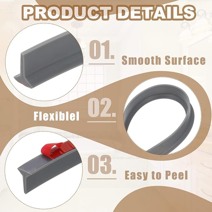 PATIKIL 118 Inch Collapsible Shower Threshold Water Dam Guard, Shower Stopper Barrier Self Adhesive Sink Splash Guards for Frameless Shower Door Bottom, Gray (1.2"Wx0.6"T)
