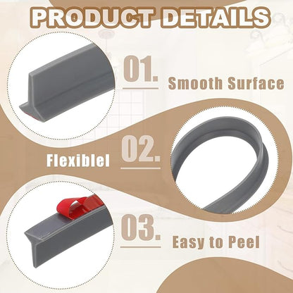 PATIKIL 39 Inch Collapsible Shower Threshold Water Dam Guard, Shower Stopper Barrier Self Adhesive Sink Splash Guards for Frameless Shower Door Bottom, Gray (1.2"Wx0.6"T)