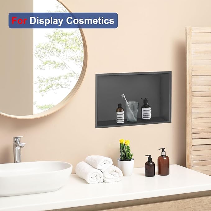 Shower Niche, 12 * 24 Stainless Steel Elegant Bathroom Niche, No Tile Needed Recessed Shower Shelf Organizer for Storage,Grey