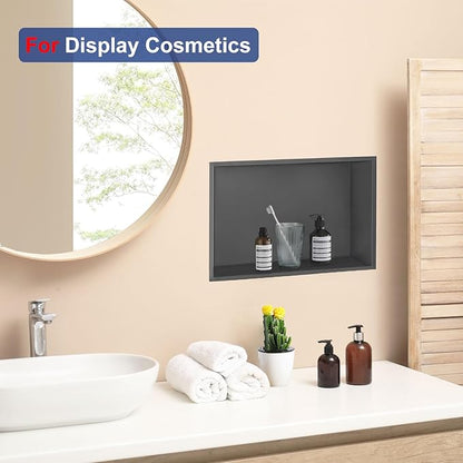 Shower Niche, 12 * 24 Stainless Steel Elegant Bathroom Niche, No Tile Needed Recessed Shower Shelf Organizer for Storage,Grey