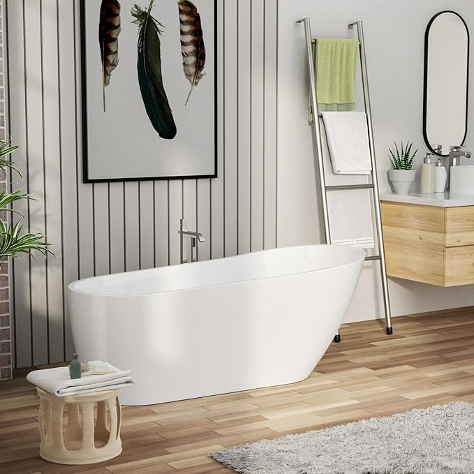 Mocoloo Freestanding Bathtub - 67 Inch Acrylic Stand Alone Soaking Bath Tub for Bathroom with a Right Overflow and Drain