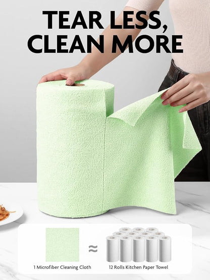 Fantasticlean Microfiber Cleaning Cloth Roll -75 Pack, Tear Away Microfiber Towels, 12" x 12", Reusable, Washable, Scratch Free, Ultra Absorbent Dish Rags for Car, Home, Garage or Shop (Green)