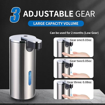 Automatic Soap Dispenser, Automatic Soap Dispenser Touchless, Kitchen & Bathroom, 3 Adjustable Volume for Liquid Soap, Water-Resistant, Hotel, Restaurant and School, Clog-Free, Stainless Steel