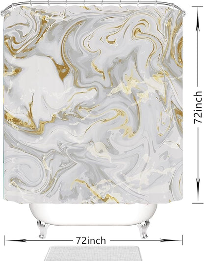 Domoku Grey Gold Marble Shower Curtain,Grey Golden Cracked Lines Abstract Modern Shower Curtain for Bathroom Decor,Waterproof Texture Washable Fabric Shower Curtain,72 X 72