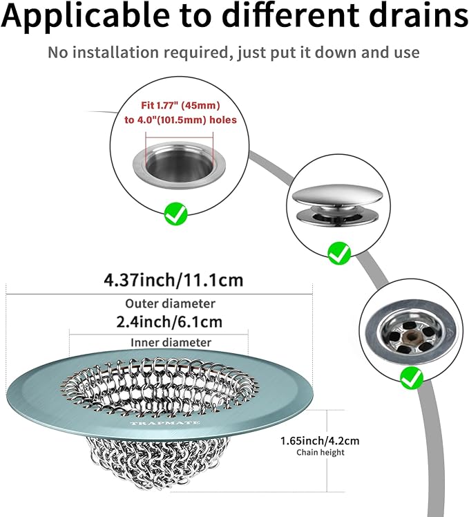 TRAPMATE Reversible Bathtub Drain Protector Hair Catcher/Easy Clean & Fast Drainage Drain Cover for Regular & Pop-up Drain (Teal)