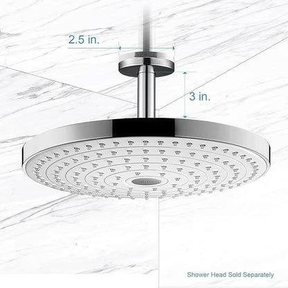 OFFO Shower Arm with Flange, 3 in Ceiling Mount Replacement Rain Shower Head Straight Arm Ceiling-Mounted For Fixed Shower Head & High Pressure Rain, Chrome