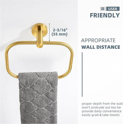 Angle Simple Square Towel Ring Brassy Gold, SUS 304 Stainless Steel Swivel Hand Towel Holder for Bathroom, Wall Mount, 7.87 Inches