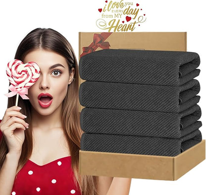 VOOVA & MOVAS Grey Bath Towels (4PC, Large 30"x56") - 100% Cotton | Quick Dry | Light Weight | Thick | Soft | Absorbent, Luxury Hotel Shower Towel, Bath Towel Gift Set, Dark Gray
