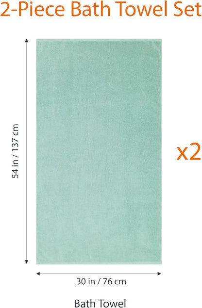 Amazon Basics 100% Cotton Quick-Dry Lightweight Moisture Absorbing Bath Towel, 2-Pack, Seafoam Green, 54" x 30"