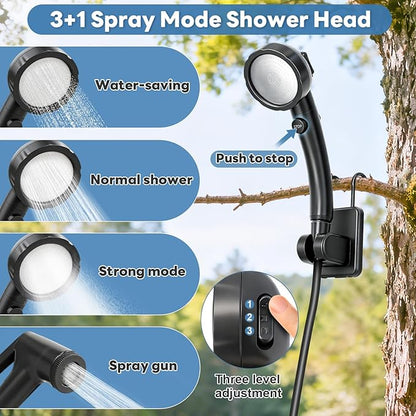 Portable Shower with Heater 1500W Camping Water Heater with Shower Head 3 Spray Modes, 6000mAh Rechargeable Shower Pump with LED Display Foldable Bucket Outdoor Showering for Hiking RV Car Travel Pet
