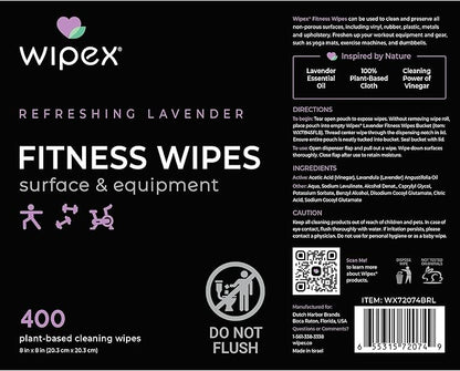 Wipex Gym Wipes Bucket Refill – Plant-based Fitness Equipment Wipes, Lavender and Vinegar to Clean Surfaces, Safe Yoga Mat Cleaner, Gym Cleaner and Peloton Bikes 400 Count (Pack of 2)