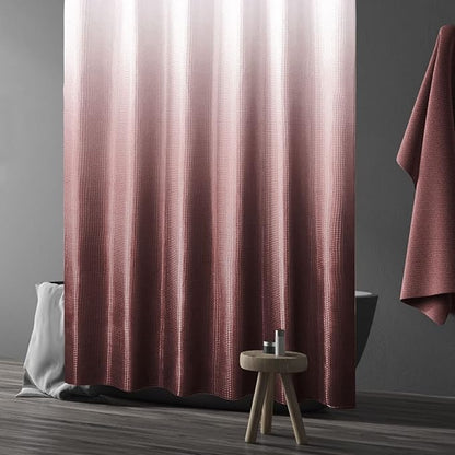 Gibelle Burgundy Fabric Shower Curtain, Ombre Shower Curtains for Bathroom, Waffle Weave Textured Shower Curtain Set with Hooks, Water Repellent and Machine Washable, 72 x 72
