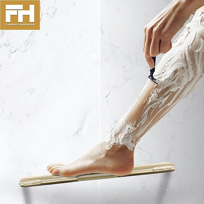 Shower Foot Rest, Corner Shower Bar for Shaving Legs, Wall Mounted Hotel Shower Foot Ledge, Brass Bar Bathroom Foot Step (Satin Brass)