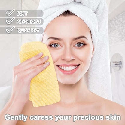 VOOVA & MOVAS Washcloths 6 Pack, 13"x13" - 100% Cotton | Lightweight | Thick | Quick Dry | Soft | Absorbent, Fluffy Hand Towels, Hotel Wash Cloths for Bathroom, Towel Gift Set, Yellow