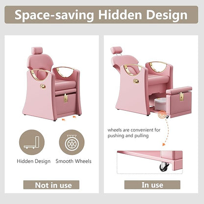 Pedicure Station for Nail Tech, Reclining Pedicure Chair with Massage Foot Bath, No Plumbing Pedicure Station Unit (Pink)