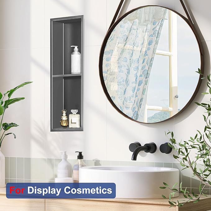 Shower Niche, Stainless Steel Elegant Bathroom Niche, No Tile Needed Recessed Shower Shelf Organizer for Storage