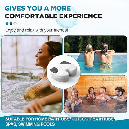 Suzile 2 Pcs Hot Tub Booster Seat Weighted Spa Bathtub Booster Inflatable Cushion Quick Dry Non Slip Bottom Portable Seat with 3D Air Mesh Cover Tub Accessory for Adult Indoor Outdoor(White Grey)