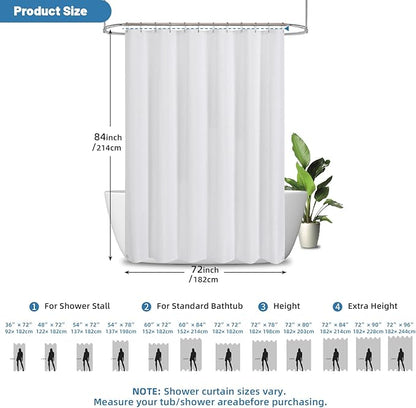 2-in-1 Waterproof Fabric Shower Curtain - No Separate Liner Needed, Hotel-Style Waffle Weave, Effortless Cleaning & Washable Bathroom Shower Curtain Set,72Wx84H,White