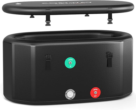COSTWAY XL 129 Gal Oval Ice Bath Tub with Cover, Portable Outdoor Inflatable Cold Plunge Tub with Backpack, Pump, for Cold and Therapy, Compatible with Water Chillers, Black