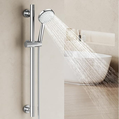 Shower Slide Bar Handheld Shower Head with Hose, 5-Function Hand Shower with Wall Mount，shower slide bar,adjustable height shower head (A-round, Chrome)