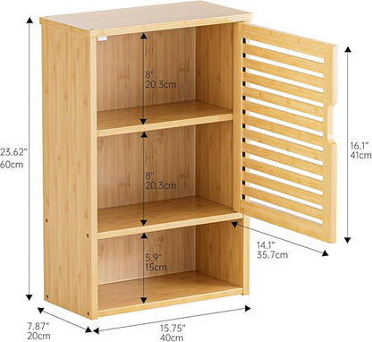 HITNET Bathroom Wall Cabinet, Medicine Cabinet Over The Toilet, Bamboo Hanging Storage Organizer with Single Door and Open Bottom Shelf, for Kitchen Living Room, Natural