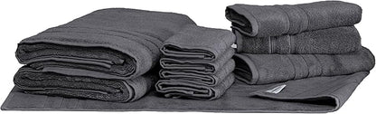 Mosobam Luxury Turkish 10pc Deluxe Bath Bundle Body Hand Face Towel and Mat Charcoal Gray (Dark Grey) 700 GSM & 1000 GSM Bamboo Viscose & Aegean Turkish Combed Cotton